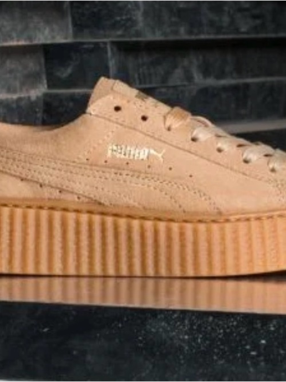 Puma Fenty by Rihanna Platform Suede Creeper with Gold Logo Womens Sz 7 Leather